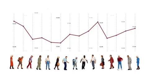 Fluctuating line graphs and miniature people. Stock-Footage 264131273
