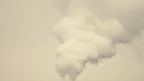 Flue pipe emits clouds of smoke with combustion products into atmosphere. Closeu Video stock 102385266