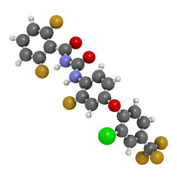 Flufenoxuron insecticide molecule. 3D rendering. Stock Illustration