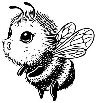 Fluffy bee with a surprised expression as an outline illustration Stock Illustration