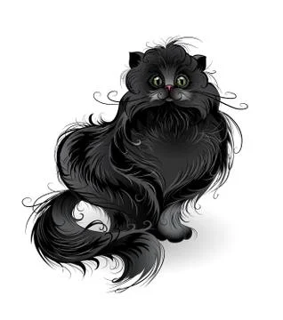 Fluffy black cat Stock Illustration