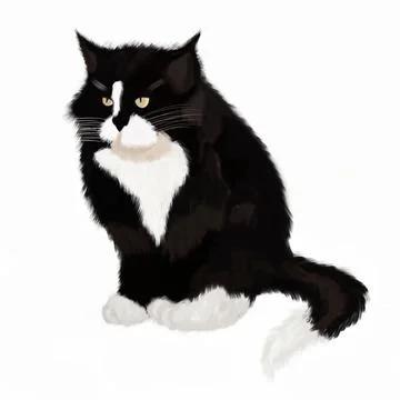 Fluffy black cat on a white background Stock Illustration