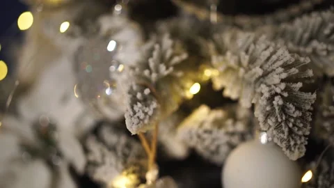 Fluffy branches of a Christmas tree. Decorations on the tree. Stock Footage 166003821