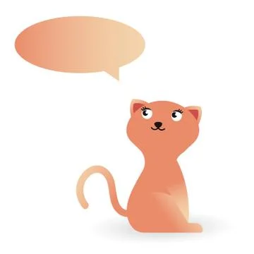 Fluffy brooding yellow-eyed cat on a white background with think bubble Icon Stock Illustration
