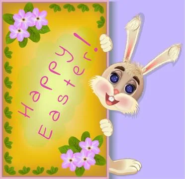 Fluffy bunny rabbit easter greeting card Stock Illustration