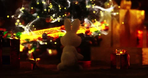 Fluffy Cartoon Bunny Dancing Beneath the Magic Christmas Tree Stock Footage 277659859
