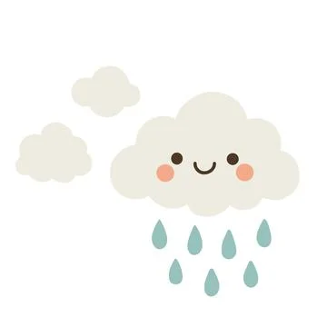 Fluffy cartoon clouds with falling rain, perfect for stormy weather Stock Illustration