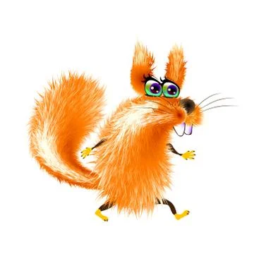 Fluffy cartoon squirrel on light background. Orange cute, isolated. Vector Stock Illustration