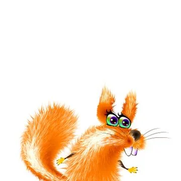 Fluffy cartoon squirrel on light background. Orange cute, isolated. Stock Illustration