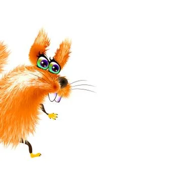 Fluffy cartoon squirrel on light background. Orange cute, isolated Stock Illustration