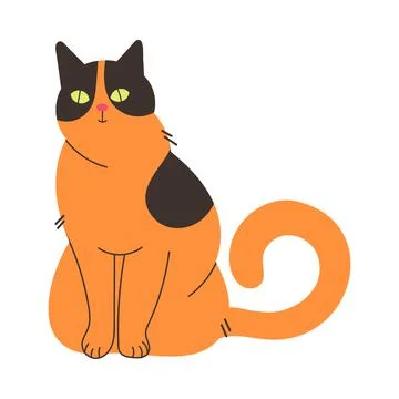 Fluffy Cat with Ginger Spotted Coat and Curved Tail Sitting Vector Illustration Stock Illustration