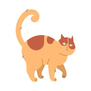 Fluffy Cat with Ginger Spotted Coat and Curved Tail Arching Its Back Vector Illustrazione stock