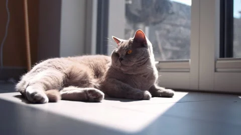 Fluffy cat laying in the sun Stock-Footage 146746561