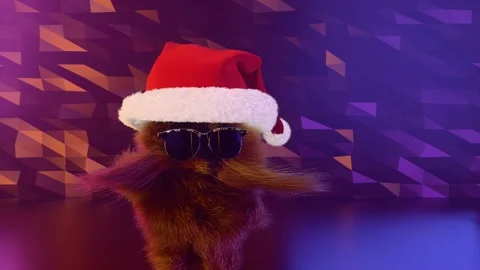 Fluffy character in a Santa hat dancing Video stock 293506030