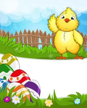 Fluffy chicken flaps its wing 스톡 일러스트