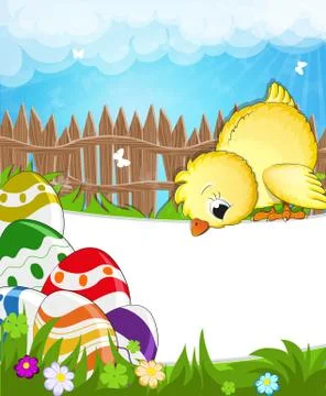 Fluffy chicken in a meadow 스톡 일러스트