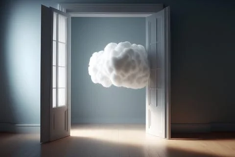 Fluffy cloud inside a clean empty white room Stock Illustration