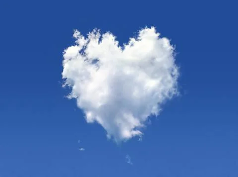 Fluffy cloud of the shape of heart, on a deep blue sky. Fluffy cloud of th... Stock Photos