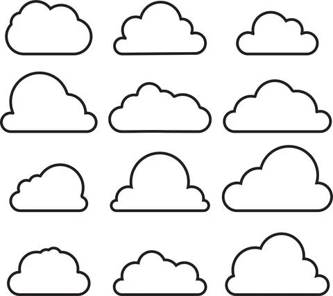 Fluffy Cloud Vector Collection -Thick Lines Stock Illustration