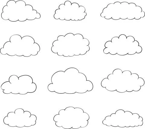 Fluffy Cloud Vector Collection -Thin Lines Stock Illustration