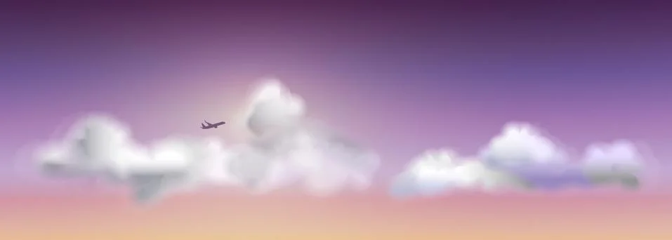 The fluffy clouds with airplane Stock Illustration