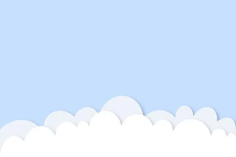 Fluffy clouds on blue sky background. Vector illustration. Paper cut style Stock Illustration