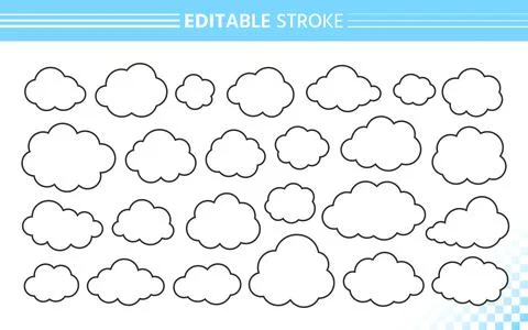 Fluffy clouds cartoon doodle bubble black line set Stock Illustration