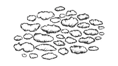 Fluffy Clouds Cumulus Flying On Sky Ink Vector Stock Illustration