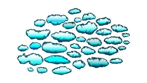 Fluffy Clouds Cumulus Flying On Sky Ink Vector Illustrazione stock