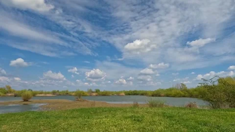 Fluffy Clouds Moving Fast Over Arges Delta Lakes Summer Time Lapse Stock Footage 341422476