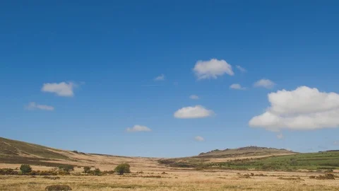 Fluffy clouds over Preseli Hills Pembrokeshire Timelapse Stock Footage 90384694