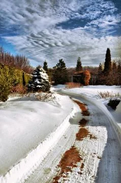 Fluffy clouds over a winter landscape Stock Photos