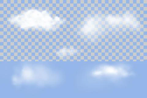Fluffy clouds realistic vector illustration. Sky design elements isolated on Illustrazione stock