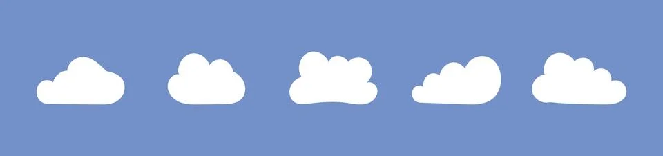 Fluffy clouds set. Clouds in blue sky. Puffy, cumulus clouds on blue background. 스톡 일러스트