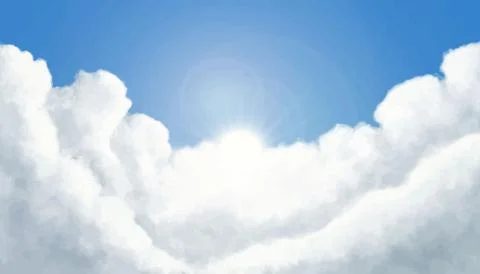 Fluffy clouds with shining sun vector イラスト素材