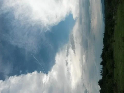 Fluffy clouds on the sky. cloudy day in the forest Stock Photos