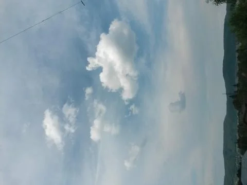 Fluffy clouds on the sky. cloudy day in the forest Stock Photos