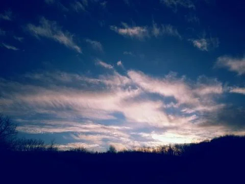 Fluffy clouds on the sky. cloudy day in the forest Stock Photos