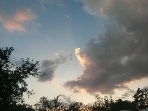 Fluffy clouds on the sky. cloudy day in the forest Foto stock