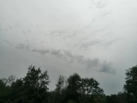 Fluffy clouds on the sky. cloudy day in the forest Stock Photos