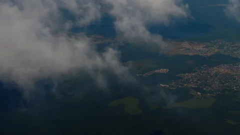 Fluffy clouds, window view Video stock 225482656