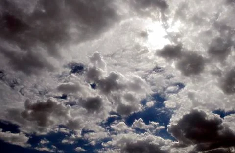 Fluffy cloudy deep blue sky scape 131 Stock Photos