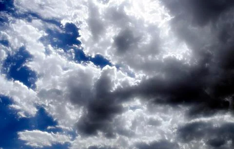 Fluffy cloudy deep blue sky scape 011 Stock Photos