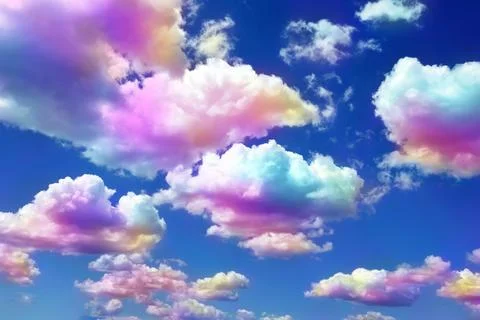 Fluffy color clouds floating in beautiful blue sky Stock Photos