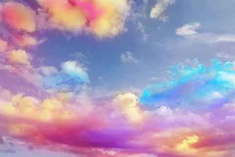 Fluffy color clouds floating in beautiful blue sky Stock Photos
