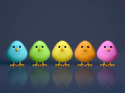 Fluffy colorful chicks Stock Illustration
