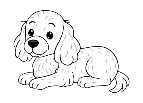 Fluffy cute Cocker Spaniel lying down and resting calmly. Doodle style Stockillustratie