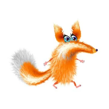 Fluffy cute fox cartoon on light background. Orange cute, isolated. Vector Stock Illustration