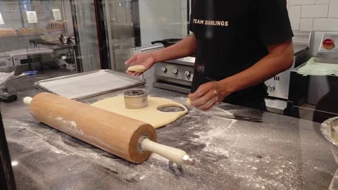 Fluffy Doughnut donuts making process hand Close Up Stock Footage 310181970