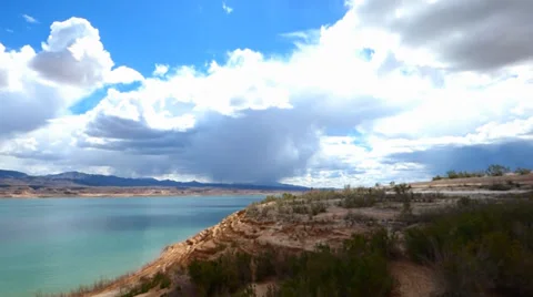 Fluffy Dramatic Clouds Lake Meade Video stock 37125535